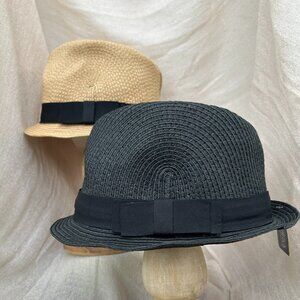 New 1.25 inch Brim Black Fedora Straw Sun Hat S/M